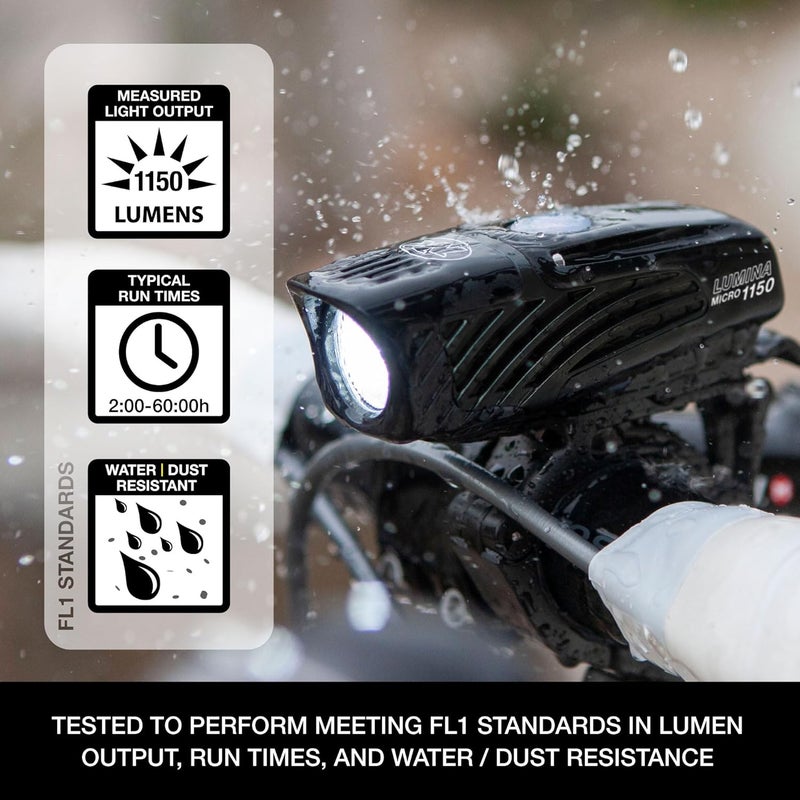 NiteRider Lumina Micro 1150 + Vmax+ 180 Bike Light Combo 1150 Front & 180 Rear Lumen USB-C Rechargeable Headlight Taillight Set Compact Lightweight IP64 12 Modes Bicycle Safety Commuting Night Riding - Image 4